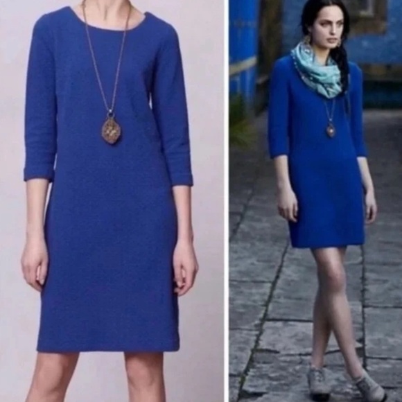 Anthropologie (GANNI) Lousa Shift Textured Mini Dress Cobalt Blue Size Medium - Picture 1 of 6